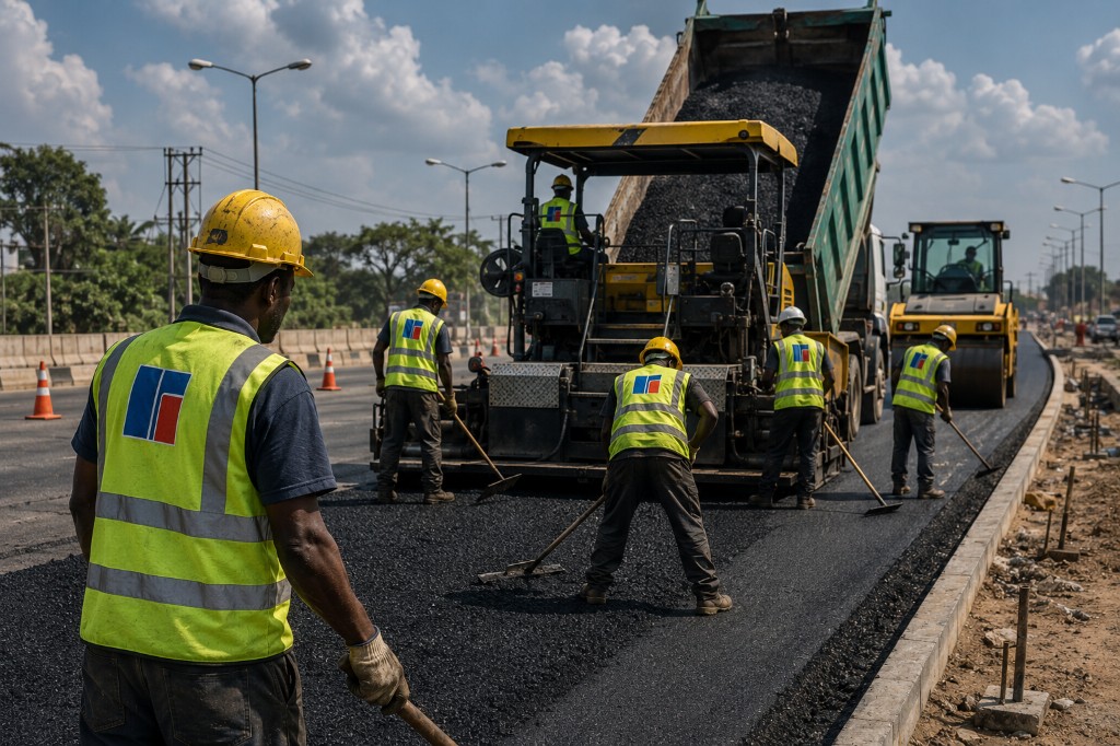 ROCAD road construction crew paving a highway